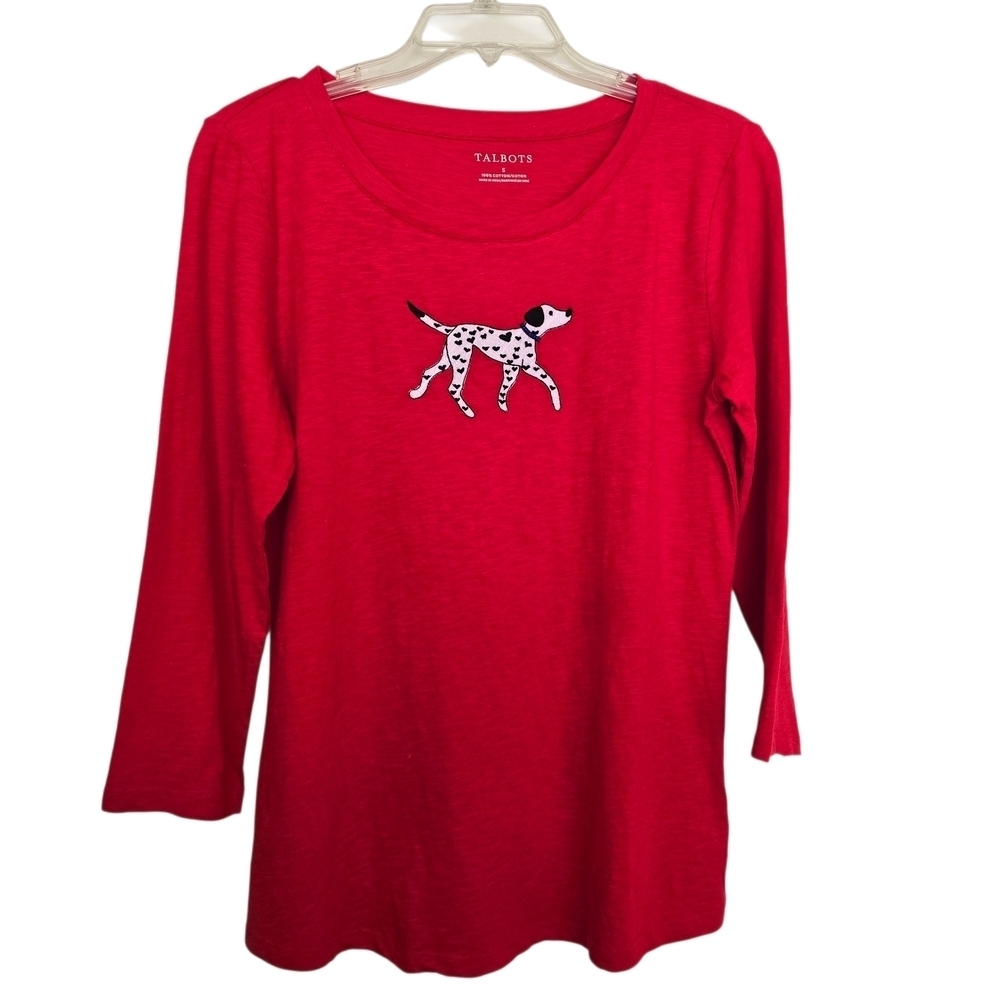 NWT Talbots Vibrant Red Top with Embroidered Dalmatian Design